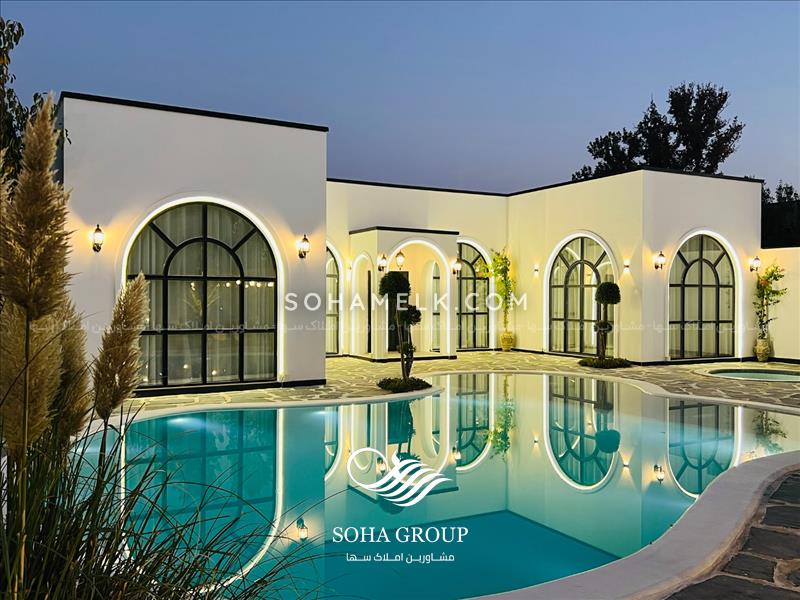 1120 متر باغ ویلا با طراحی  مدرن ارگانیک (بوهو ) و دیدنی در محمدشهرکرج